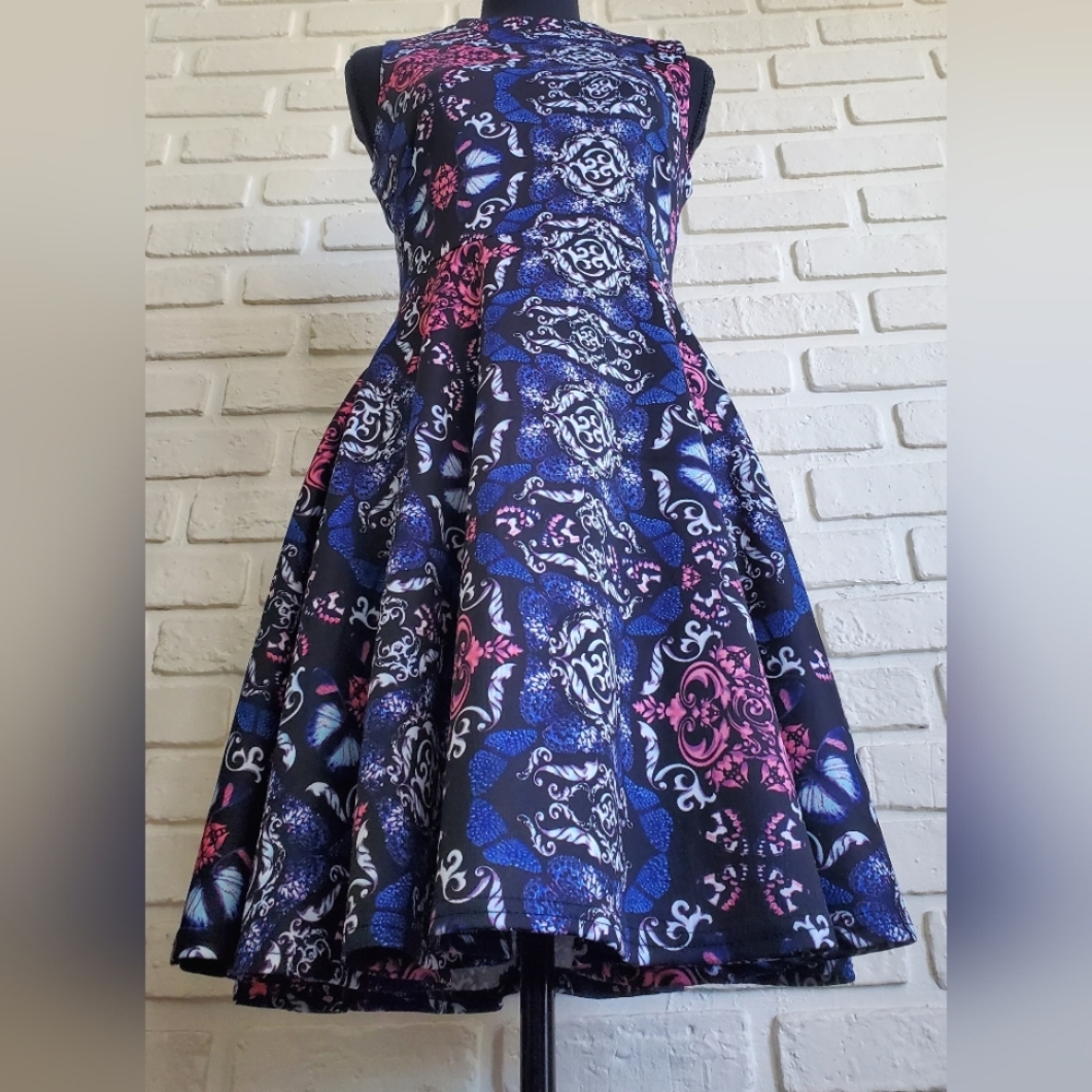 Streetwear Society Fit and Flare Skater Pockets Swing Dress Sheath Blue Pink Med - Picture 16 of 16